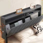 Haven Cove Furniture Grey Lusamine Linen Queen Bed with LED &amp; Charging Station