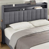 Haven Cove Furniture Grey Lusamine Linen Queen Bed with LED &amp; Charging Station