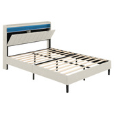 Haven Cove Furniture Oskar Upholstered Queen Bed Frame with LED &amp; Charging Station