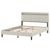 Haven Cove Furniture Oskar Upholstered Queen Bed Frame with LED &amp; Charging Station