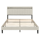 Haven Cove Furniture Oskar Upholstered Queen Bed Frame with LED &amp; Charging Station