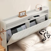 Haven Cove Furniture Oskar Upholstered Queen Bed Frame with LED &amp; Charging Station