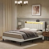 Haven Cove Furniture Oskar Upholstered Queen Bed Frame with LED &amp; Charging Station