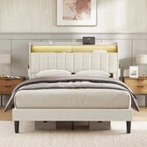 Haven Cove Furniture Oskar Upholstered Queen Bed Frame with LED &amp; Charging Station
