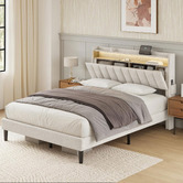 Haven Cove Furniture Oskar Upholstered Queen Bed Frame with LED &amp; Charging Station