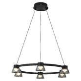Vencha Rocket Iron &amp; Glass Tri-Colour LED 6 Light Pendant
