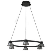Vencha Rocket Iron &amp; Glass Tri-Colour LED 6 Light Pendant
