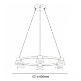 Vencha Rocket Iron &amp; Glass Tri-Colour LED 6 Light Pendant