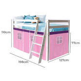 Mytopia Kingston Single Pine Wood Loft Bed with Curtain