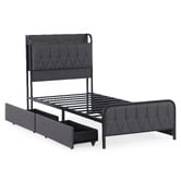 Aroya Home Grey Taylor Bed with Drawers &amp; Charging Station
