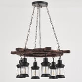 Gild &amp; Glow Allen Wheel Pine Wood 6-Light Pendant Light