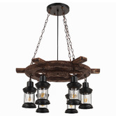 Gild &amp; Glow Allen Wheel Pine Wood 6-Light Pendant Light