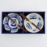 Tokyo Design Studio 4 Piece White Kawaii Cat Neko Bowl &amp; Chopsticks Set