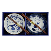 Tokyo Design Studio 4 Piece Kawaii Cat Neko Bowl &amp; Chopsticks Set