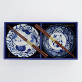 Tokyo Design Studio 4 Piece Kawaii Cat Neko Swirl Bowl &amp; Chopsticks Set