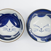 Tokyo Design Studio 4 Piece Blue Kawaii Cat Neko Bowl &amp; Chopsticks Set