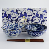 Tokyo Design Studio 4 Piece Kawaii Cat Neko Swirl Bowl &amp; Chopsticks Set