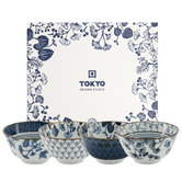 Tokyo Design Studio 4 Piece Flora Japonica Porcelain Rice Bowl Set