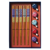 Tokyo Design Studio 5 Pair Bamboo Chopsticks with Blow Fish Rests Gift Set