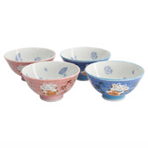 Tokyo Design Studio 4 Piece Kawaii Maneki-Neko Cat 11.3cm Porcelain Bowl Set
