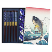 Tokyo Design Studio 5 Pair Chopsticks with Blue Fish Rests Gift Set