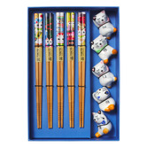 Tokyo Design Studio 5 Pair Bamboo Chopsticks with Lucky Cat Rests Gift Set