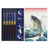 Tokyo Design Studio 5 Pair Chopsticks with Blue Fish Rests Gift Set