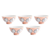 Tokyo Design Studio Pink Kawaii Fish and Cat 11.4cm Porcelain Bowls