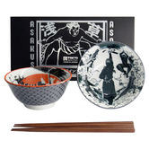 Tokyo Design Studio 4 Piece Asakusa Samurai &amp; Ninja Porcelain Bowl &amp; Chopstick Set
