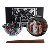 Tokyo Design Studio 4 Piece Asakusa Geisha &amp; Matsuri Porcelain Bowl &amp; Chopstick Set