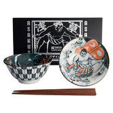 Tokyo Design Studio 4 Piece Asakusa Kabuki &amp; Sumo Porcelain Bowl &amp; Chopstick Set