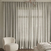 Pure Loom Drapery Custom Linesta Linen Light Filtering S-Fold Single Panel Curtain &amp; Track Set