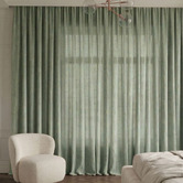 Pure Loom Drapery Custom Linesta Linen Light Filtering S-Fold Single Panel Curtain &amp; Track Set