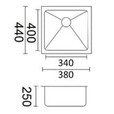 Bella Vista Bathware Luminare 380mm Undermount Single Stainless Steel Kitchen Sink