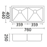 Bella Vista Bathware Luminare 760mm Undermount Double Stainless Steel Kitchen Sink