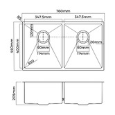 Arbour &amp; Nook Parker 760mm Double Stainless Steel Kitchen Sink