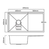 Arbour &amp; Nook Aysel 870mm Single Kitchen Sink with Drainer