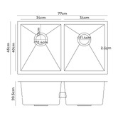 Caspian Cove Agnes 770mm Double Stainless Steel Kitchen Sink