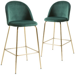 Linea Furniture 65cm Colette Gold Leg Velvet Barstools | Temple & Webster