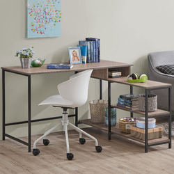 Core Living Natural Horton L-Shaped Office Desk with Shelves | Temple ...