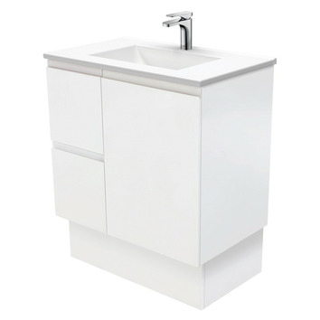 75cm Vanessa Fingerpull Satin White Floor Standing Vanity Unit | Temple ...