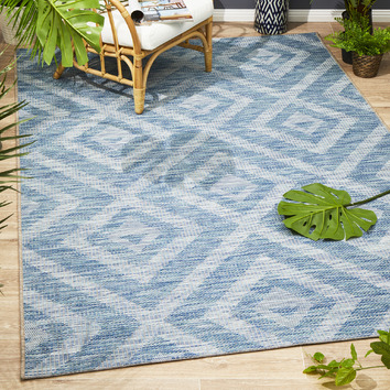 Network Rugs Blue & Natural Diamonds Flat-Woven Indoor/Outdoor Rug ...
