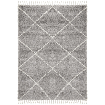 Network Rugs Silver & Ivory Nahla Fringed Moroccan Rug | Temple & Webster