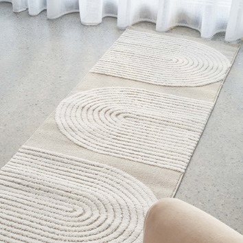 Network Rugs White & Beige Belle Curved Arches Runner | Temple & Webster