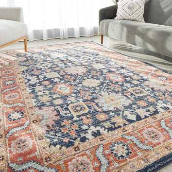 Rust Navy Rug Network Rugs Navy & Rust Power-Loomed Transitional Rug | Temple & Webster