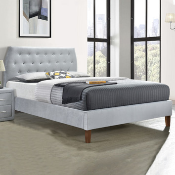 Mikasa Furniture Light Grey Pollino Velvet Bed | Temple & Webster