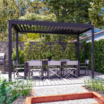 Coolaroo 3 x 3.6m Charcoal Coolaroo Aluminium Louvred Gazebo | Temple ...