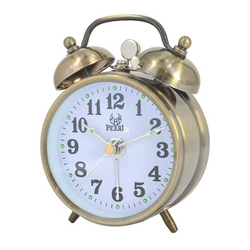 Pearl Time Mechanical Bell Alarm Clock, Key Wind Alarm Clock