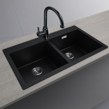 Expert Homewares Black Granite Large Double Kitchen Sink Bowl | Temple ...