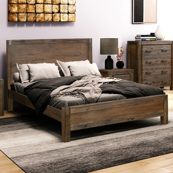 Southern Stylers Chocolate Brown Belmont Acacia Wood Bed Frame | Temple ...